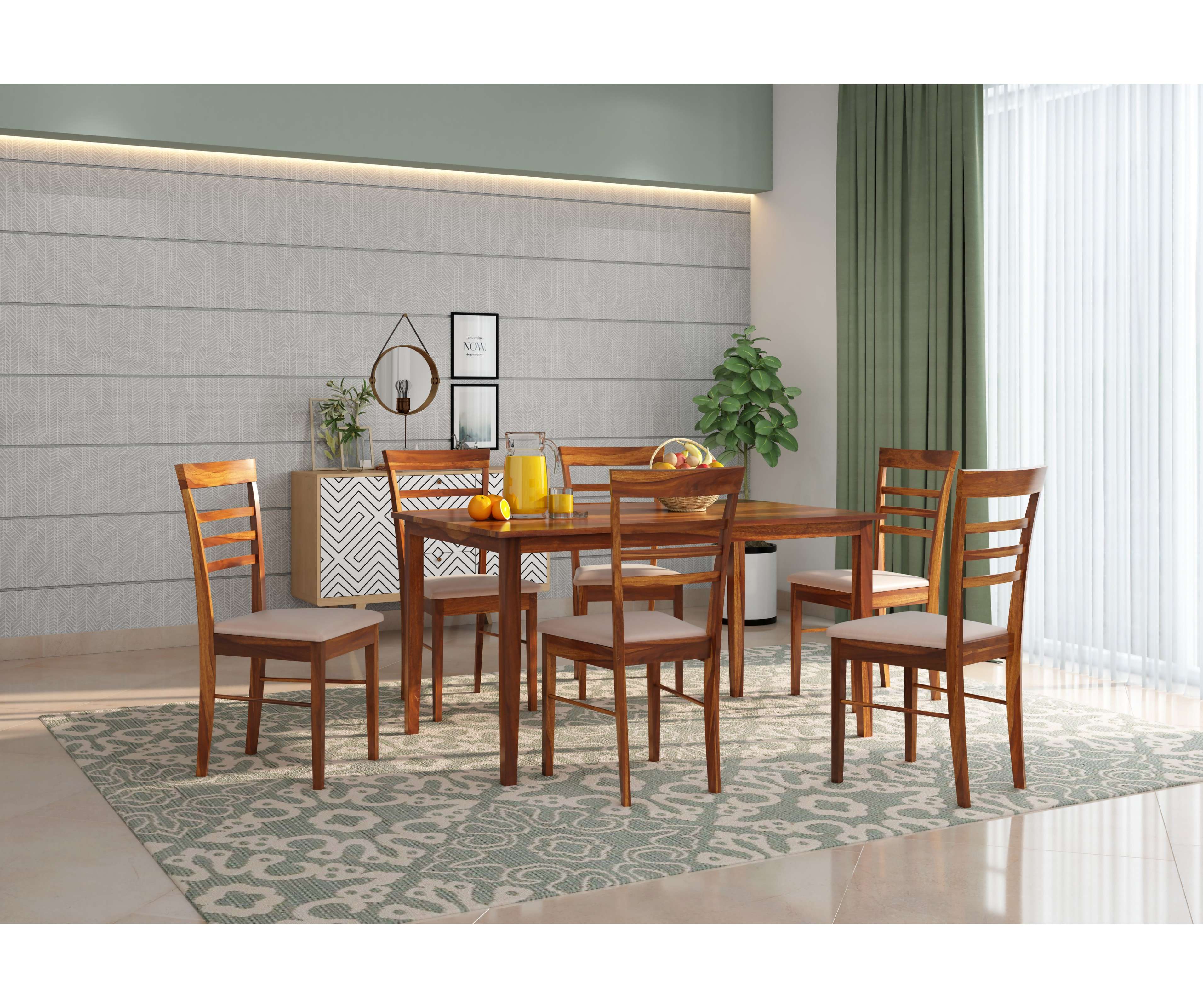 Buy PlusOne Lena Solid Sheesham Wood 6 Seater Dining Set In Teak Finish ...